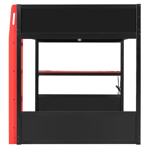 Full-Size Gaming Bunk Bed with Side-Mounted Oversized RGB Desk, USB