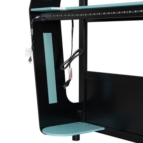 Full-Size Gaming Bunk Bed with Side-Mounted Oversized RGB Desk, USB