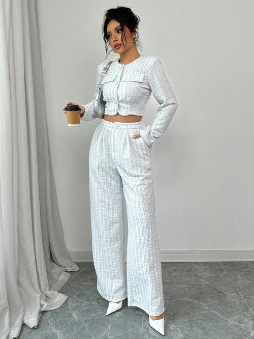 Spring And Autumn Long-sleeve Short-pants Suit, Tweed Short Jacket