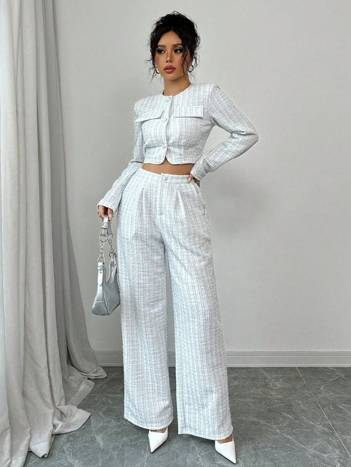 Spring And Autumn Long-sleeve Short-pants Suit, Tweed Short Jacket