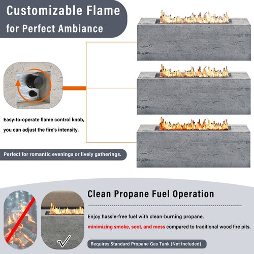 2-Piece Fire Pit Set: 41.9' Propane Fire Pit (40,000 BTU) with Burner