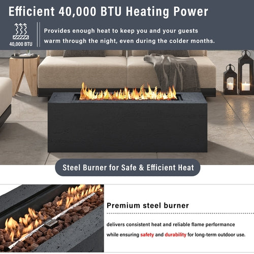 2-Piece Fire Pit Set: 41.9' Propane Fire Pit (40,000 BTU) with Burner
