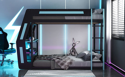 Full-Size Gaming Bunk Bed with Side-Mounted Oversized RGB Desk, USB