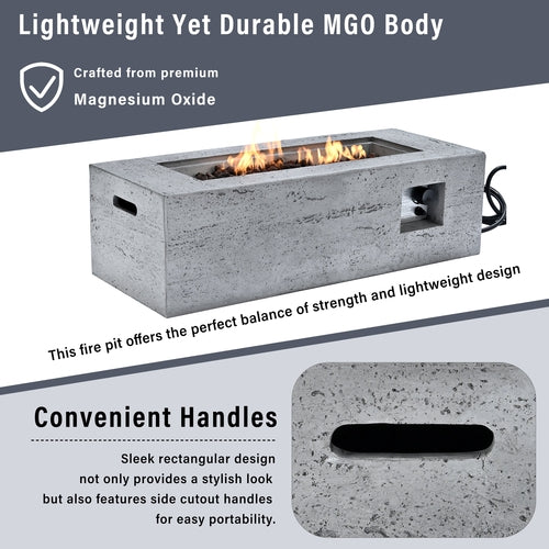 2-Piece Fire Pit Set: 41.9' Propane Fire Pit (40,000 BTU) with Burner