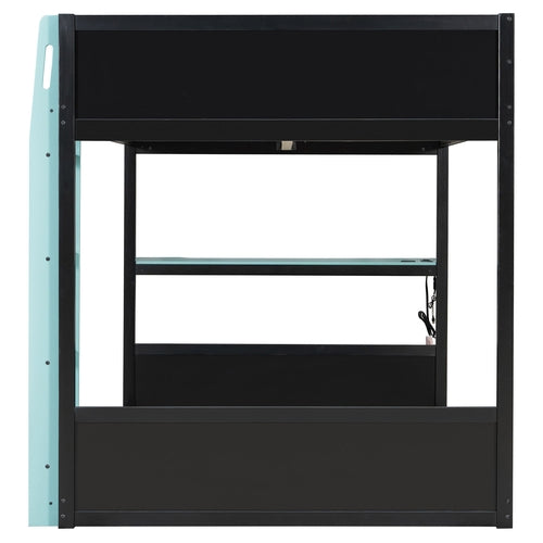 Full-Size Gaming Bunk Bed with Side-Mounted Oversized RGB Desk, USB