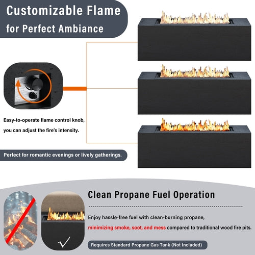 2-Piece Fire Pit Set: 41.9' Propane Fire Pit (40,000 BTU) with Burner