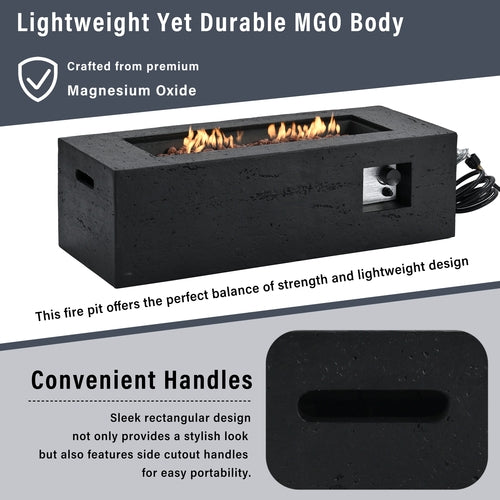 2-Piece Fire Pit Set: 41.9' Propane Fire Pit (40,000 BTU) with Burner