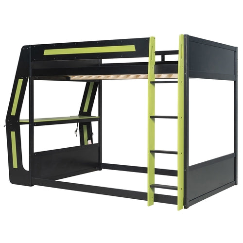 Full-Size Gaming Bunk Bed with Side-Mounted Oversized RGB Desk, USB