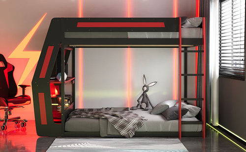 Full-Size Gaming Bunk Bed with Side-Mounted Oversized RGB Desk, USB