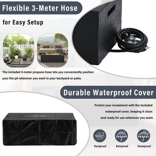2-Piece Fire Pit Set: 41.9' Propane Fire Pit (40,000 BTU) with Burner