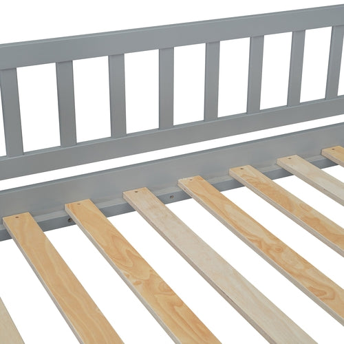 Kids House Bunk Bed Frame with Built-In Slide and Guard Rails for