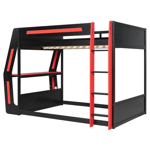 Full-Size Gaming Bunk Bed with Side-Mounted Oversized RGB Desk, USB