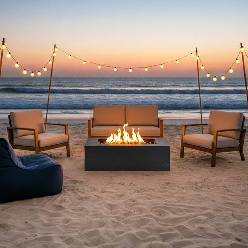 2-Piece Fire Pit Set: 41.9' Propane Fire Pit (40,000 BTU) with Burner
