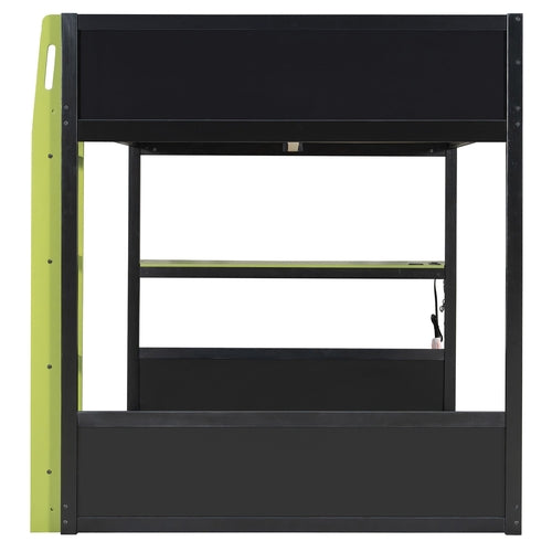Full-Size Gaming Bunk Bed with Side-Mounted Oversized RGB Desk, USB