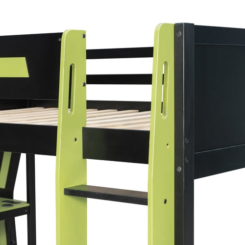 Full-Size Gaming Bunk Bed with Side-Mounted Oversized RGB Desk, USB