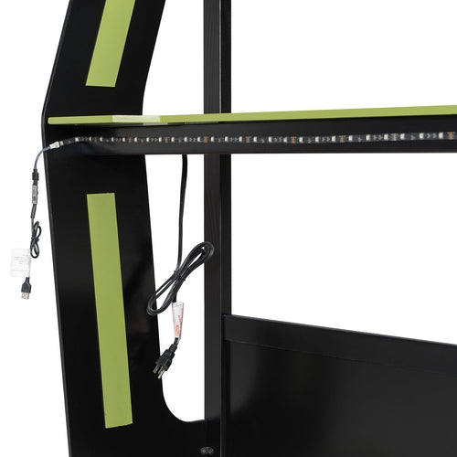 Full-Size Gaming Bunk Bed with Side-Mounted Oversized RGB Desk, USB