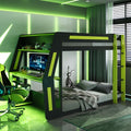 Full-Size Gaming Bunk Bed with Side-Mounted Oversized RGB Desk, USB