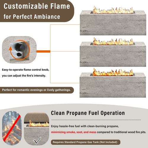 2-Piece Fire Pit Set: 41.9' Propane Fire Pit (40,000 BTU) with Burner