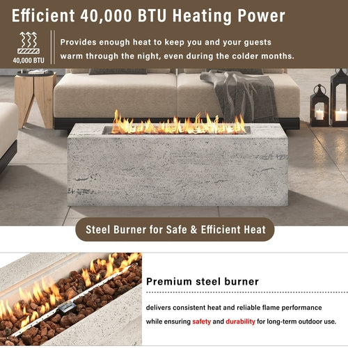 2-Piece Fire Pit Set: 41.9' Propane Fire Pit (40,000 BTU) with Burner