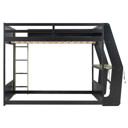 Full-Size Gaming Bunk Bed with Side-Mounted Oversized RGB Desk, USB