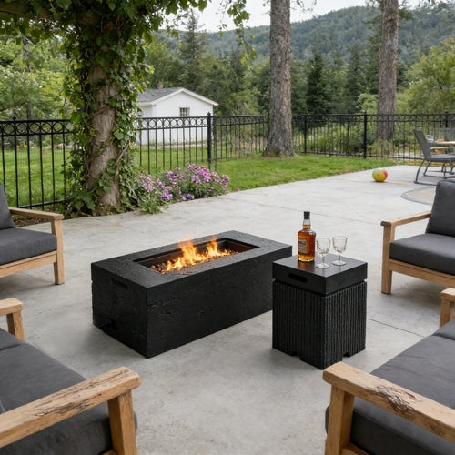 2-Piece Fire Pit Set: 41.9' Propane Fire Pit (40,000 BTU) with Burner