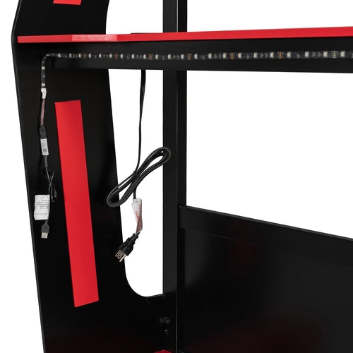 Full-Size Gaming Bunk Bed with Side-Mounted Oversized RGB Desk, USB