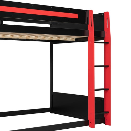 Full-Size Gaming Bunk Bed with Side-Mounted Oversized RGB Desk, USB