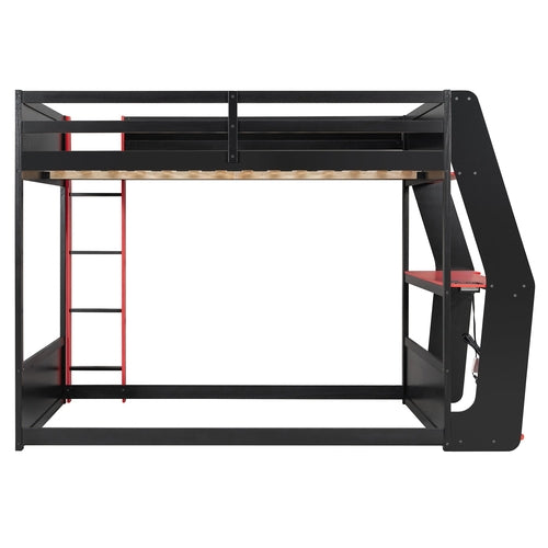 Full-Size Gaming Bunk Bed with Side-Mounted Oversized RGB Desk, USB