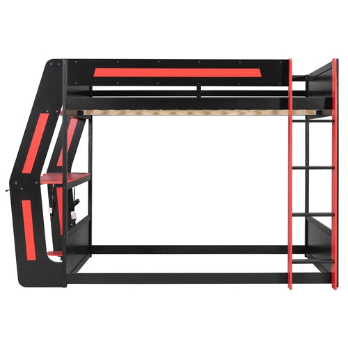 Full-Size Gaming Bunk Bed with Side-Mounted Oversized RGB Desk, USB