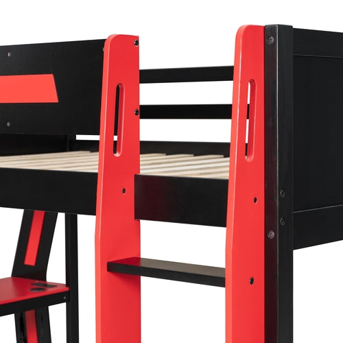 Full-Size Gaming Bunk Bed with Side-Mounted Oversized RGB Desk, USB
