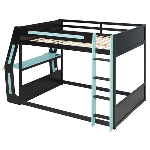 Full-Size Gaming Bunk Bed with Side-Mounted Oversized RGB Desk, USB