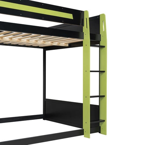 Full-Size Gaming Bunk Bed with Side-Mounted Oversized RGB Desk, USB