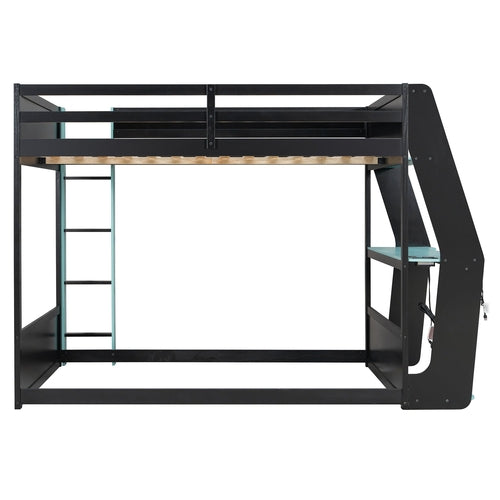 Full-Size Gaming Bunk Bed with Side-Mounted Oversized RGB Desk, USB