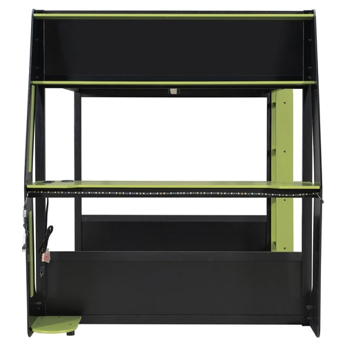 Full-Size Gaming Bunk Bed with Side-Mounted Oversized RGB Desk, USB