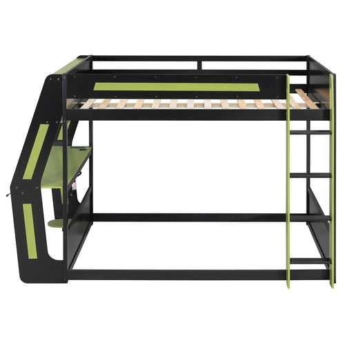 Full-Size Gaming Bunk Bed with Side-Mounted Oversized RGB Desk, USB