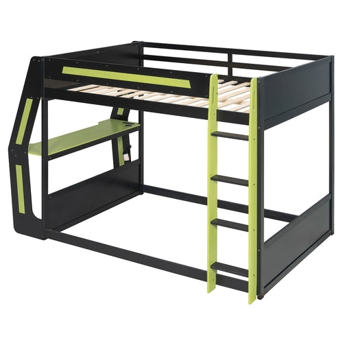 Full-Size Gaming Bunk Bed with Side-Mounted Oversized RGB Desk, USB