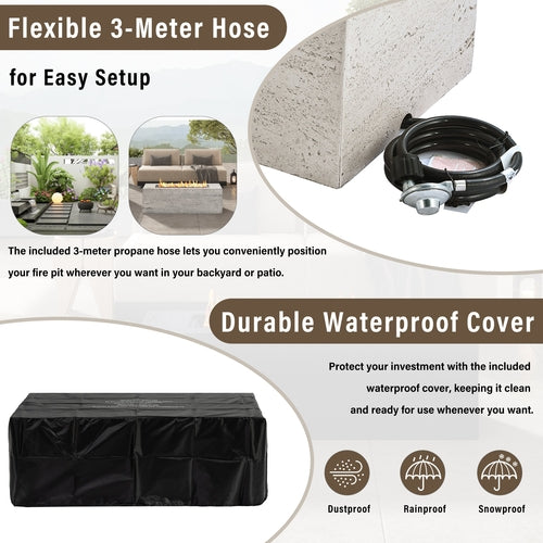 2-Piece Fire Pit Set: 41.9' Propane Fire Pit (40,000 BTU) with Burner