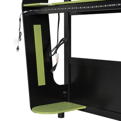 Full-Size Gaming Bunk Bed with Side-Mounted Oversized RGB Desk, USB