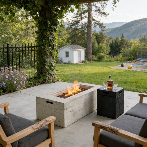 2-Piece Fire Pit Set: 41.9' Propane Fire Pit (40,000 BTU) with Burner