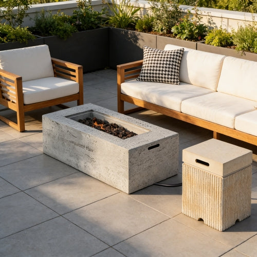 2-Piece Fire Pit Set: 41.9' Propane Fire Pit (40,000 BTU) with Burner