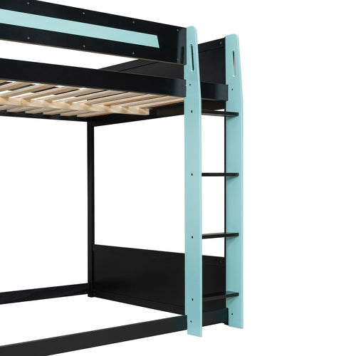Full-Size Gaming Bunk Bed with Side-Mounted Oversized RGB Desk, USB