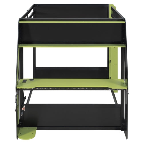 Full-Size Gaming Bunk Bed with Side-Mounted Oversized RGB Desk, USB