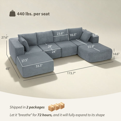 Modular Sectional Sofa, Boneless U-Shape Sectional Couch with 2
