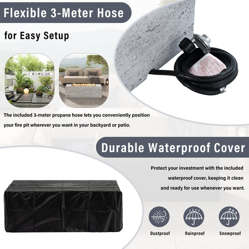 2-Piece Fire Pit Set: 41.9' Propane Fire Pit (40,000 BTU) with Burner
