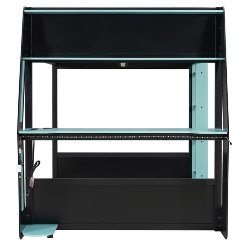 Full-Size Gaming Bunk Bed with Side-Mounted Oversized RGB Desk, USB