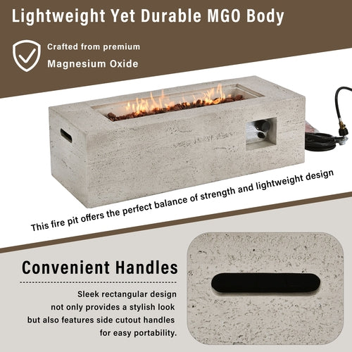 2-Piece Fire Pit Set: 41.9' Propane Fire Pit (40,000 BTU) with Burner