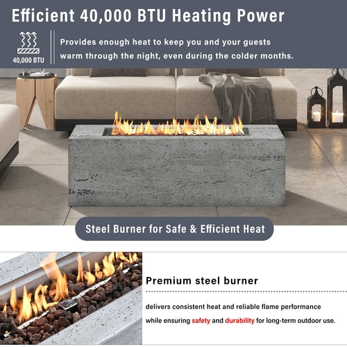 2-Piece Fire Pit Set: 41.9' Propane Fire Pit (40,000 BTU) with Burner