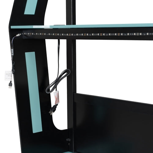 Full-Size Gaming Bunk Bed with Side-Mounted Oversized RGB Desk, USB
